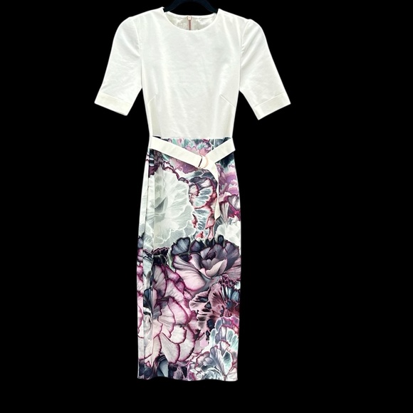 Ted Baker Stephie Cream Multi Illuminated Bloom Belted Dress Size 0 - Picture 1 of 8